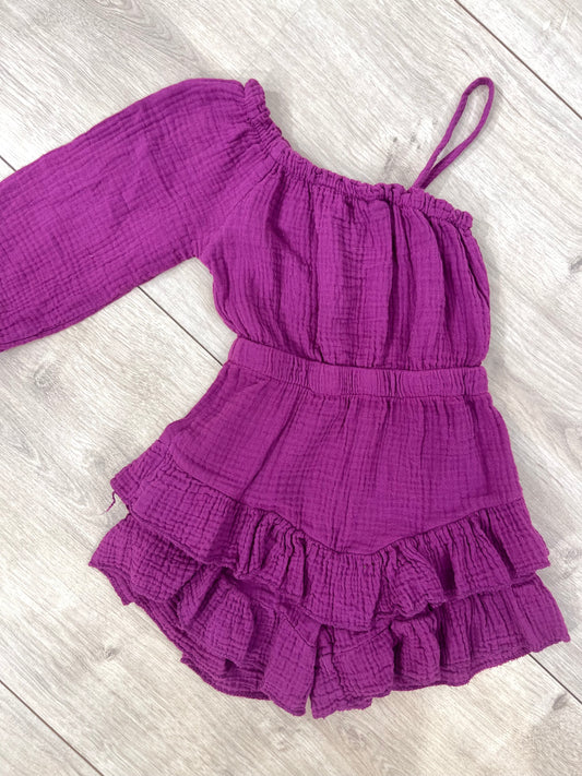 ONE SHOULDER PLAYSUIT - AUBERGINE